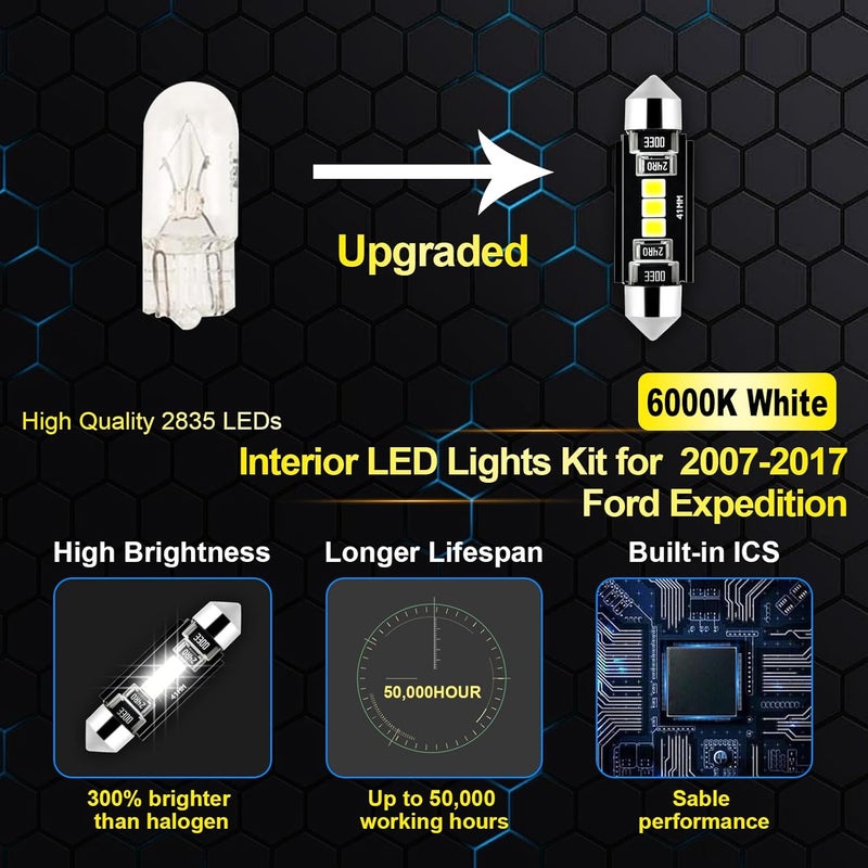 EASY EAGLE LED Interior Car Lights for Ford-Expedition-2007-2017: 18 Piece Kit White LED Light Bulbs - Super Bright 6000K + Install Tool - Image 4